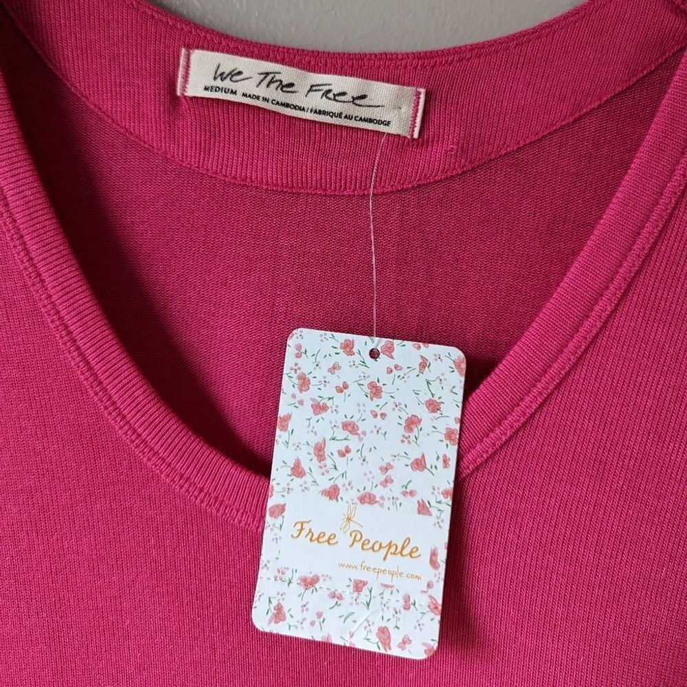 Free People Ribbed Knit Muscle Tank Sz M Take the Plunge Fuchsia NWT - Picture 11 of 11